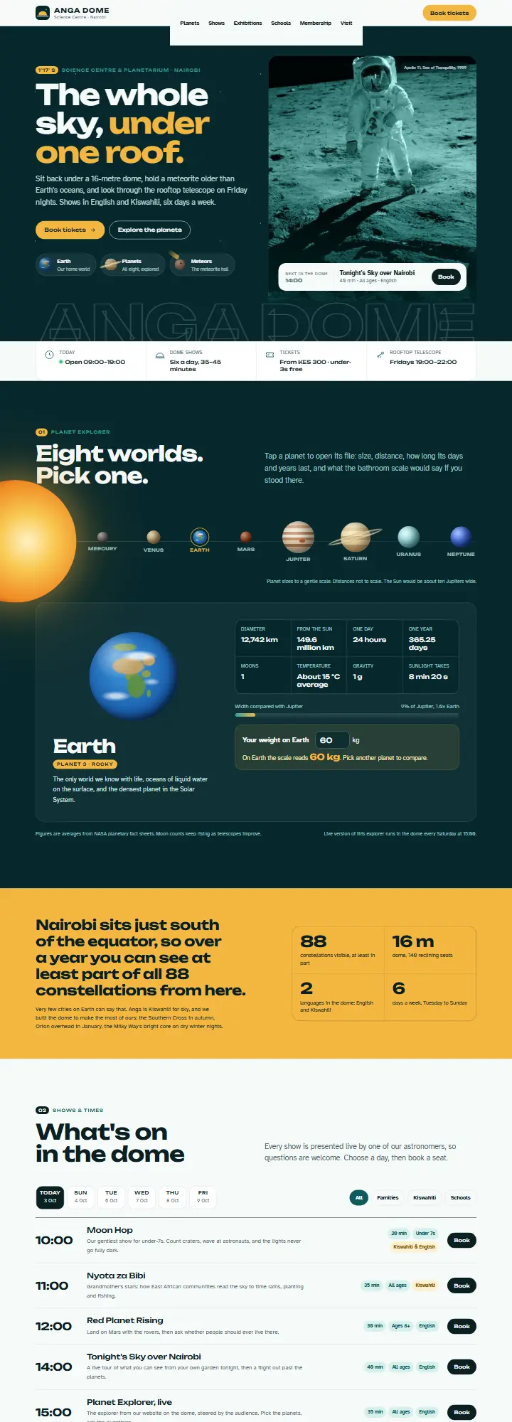 Screenshot of the Anga Dome concept site