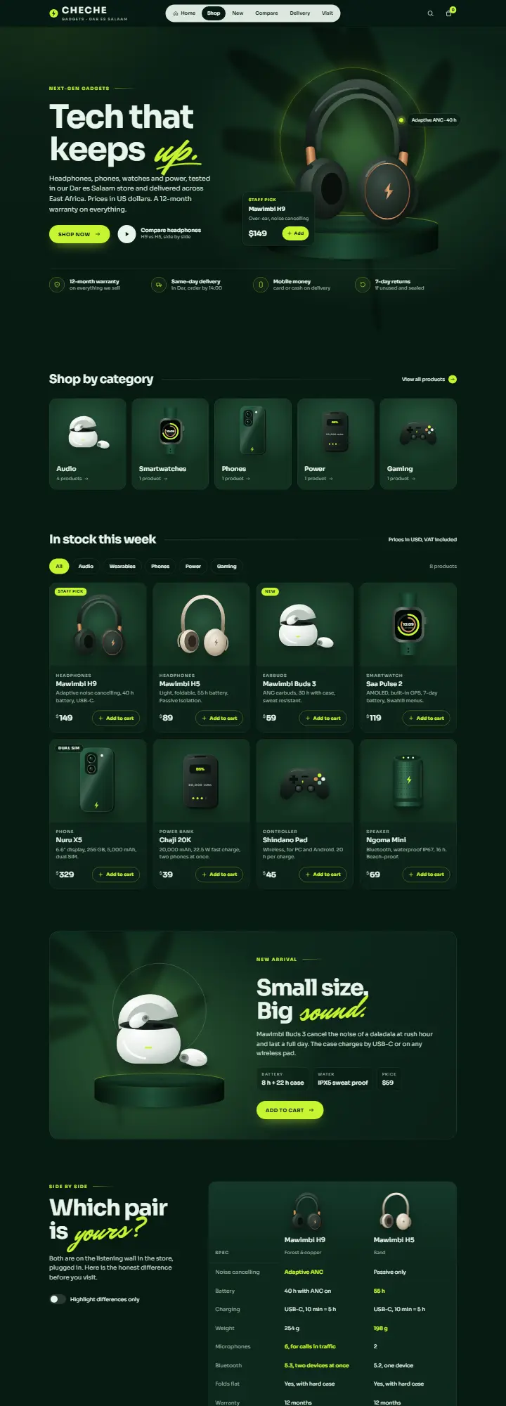 Screenshot of the Cheche Gadgets concept site