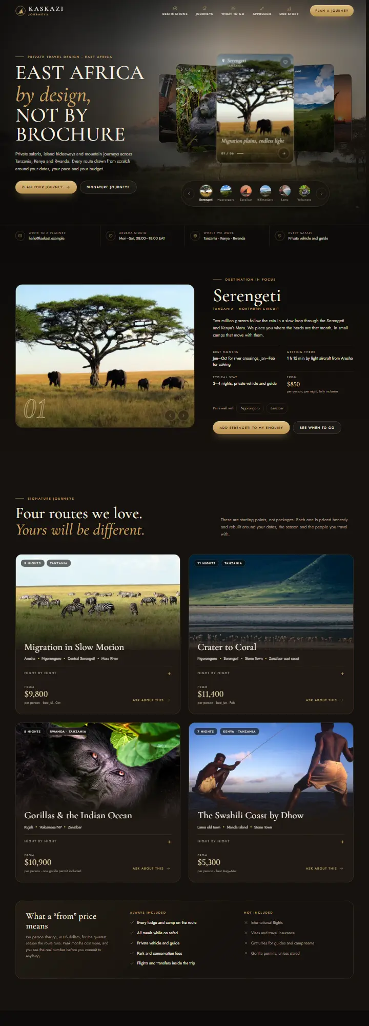 Screenshot of the Kaskazi Journeys concept site