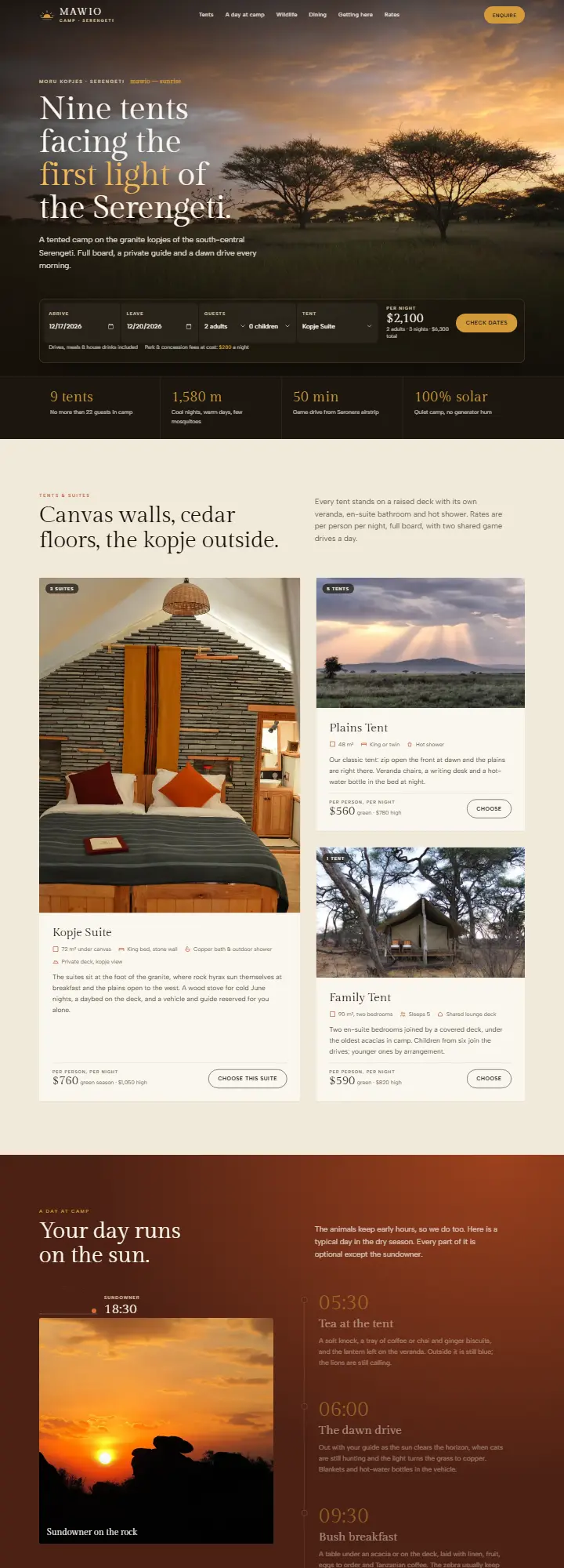 Screenshot of the Mawio Camp concept site