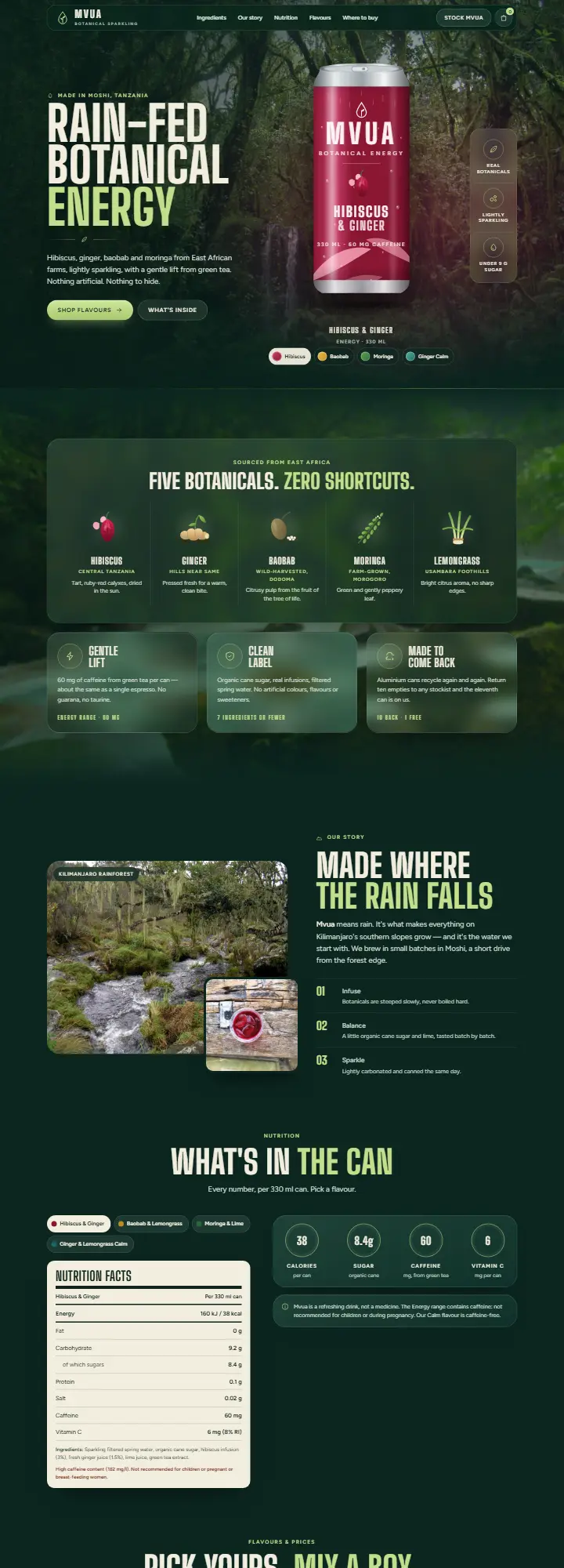 Screenshot of the Mvua Botanicals concept site