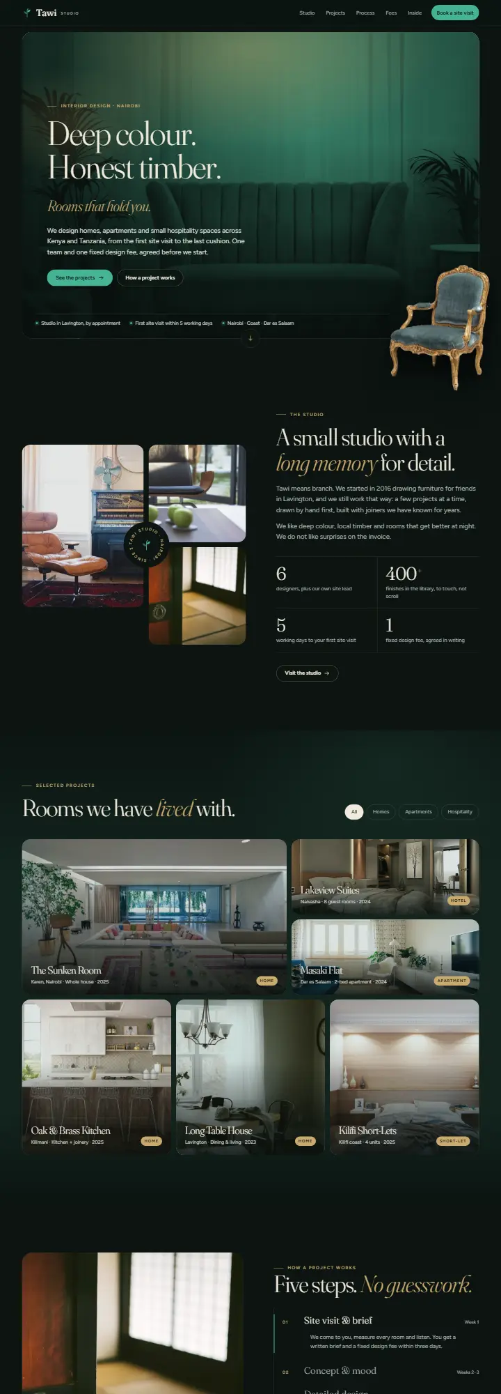 Screenshot of the Tawi Studio concept site