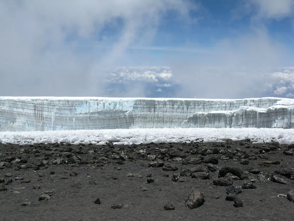 A wall of glacier ice near the summit of Kilimanjaro
