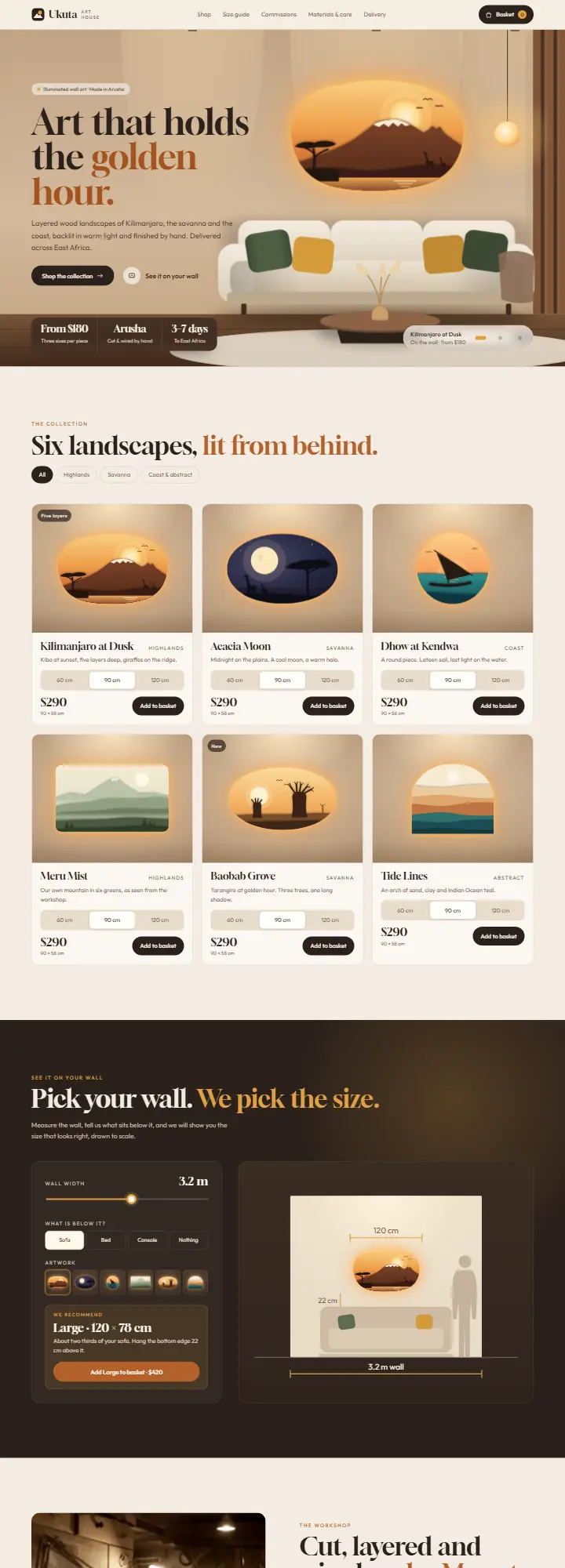 Screenshot of the Ukuta Art House concept site